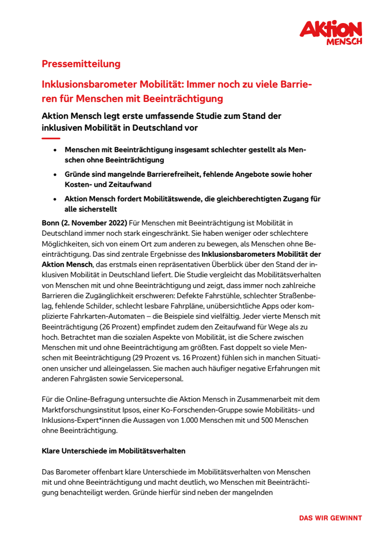 Inklusionsbarometer Mobilität: Immer noch zu viele Barrieren für Menschen mit Beeinträchtigung