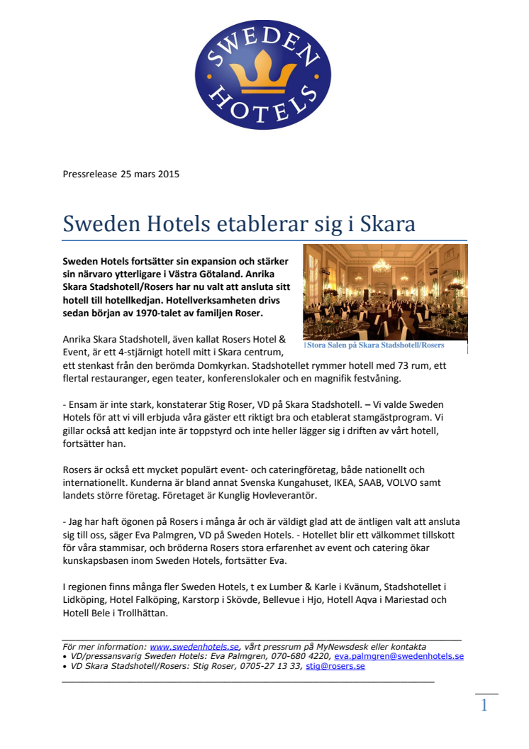 Sweden Hotels etablerar sig i Skara