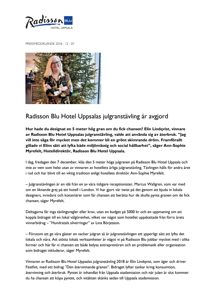 Radisson Blu Hotel Uppsalas julgranstävling är avgjord