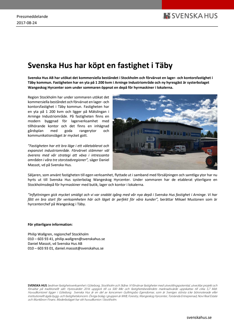Svenska Hus har köpt en fastighet i Täby