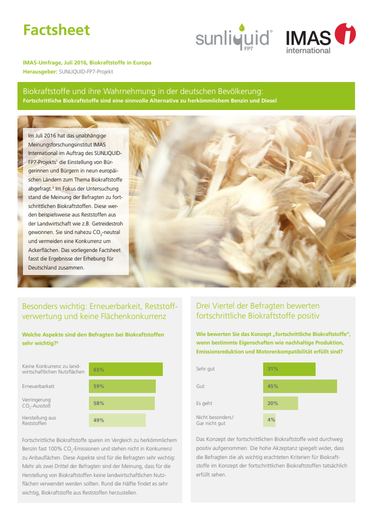 Factsheet IMAS-Umfrage Biokraftstoffe