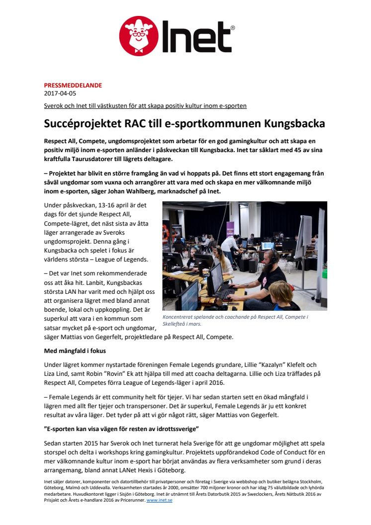 Succéprojektet RAC till e-sportkommunen Kungsbacka