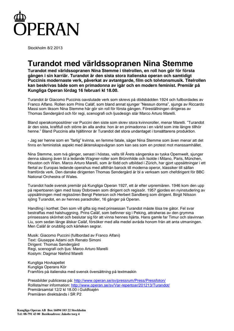 Turandot med världssopranen Nina Stemme