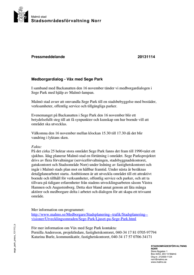 Medborgardialog - Väx med Sege Park