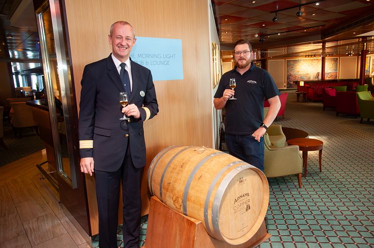 Adnams' Bradley Adnams with Fred. Olsen Cruise Lines Hotel Manager Iain Gibson 2