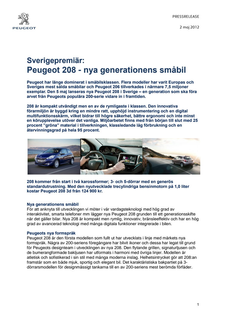 Sverigepremiär: Peugeot 208 - nya generationens småbil 