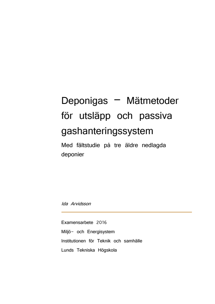 Deponigas – Mätmetoder för utsläpp och passiva gashanteringssystem