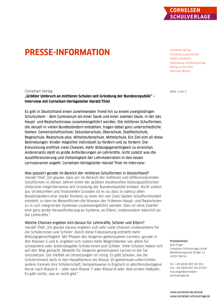 „Größter Umbruch an mittleren Schulen seit Gründung der Bundesrepublik“ - Interview mit Cornelsen-Verlagsleiter Harald Thiel