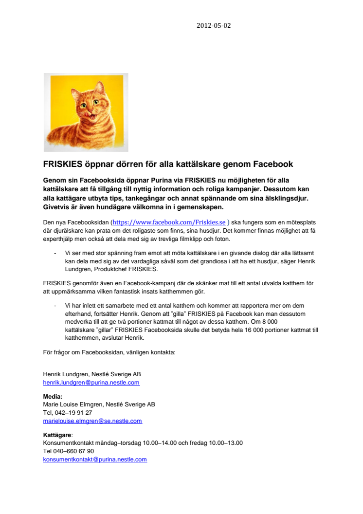 FRISKIES öppnar dörren för alla kattälskare genom Facebook