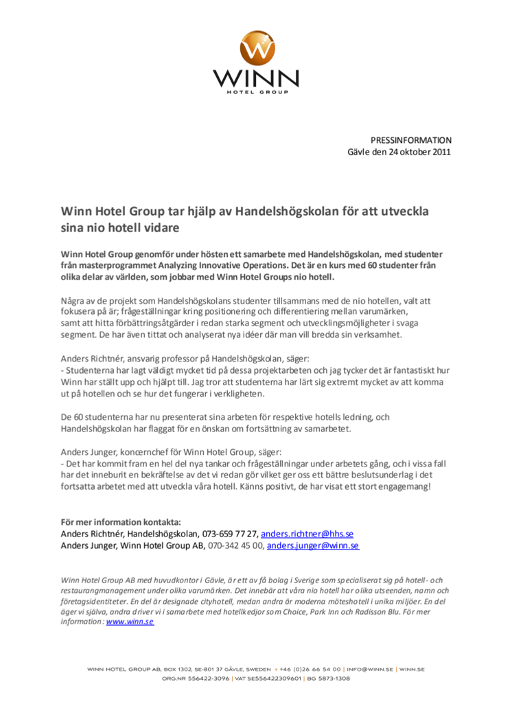 Winn Hotel Group tar hjälp av Handelshögskolan för att utveckla sina nio hotell vidare