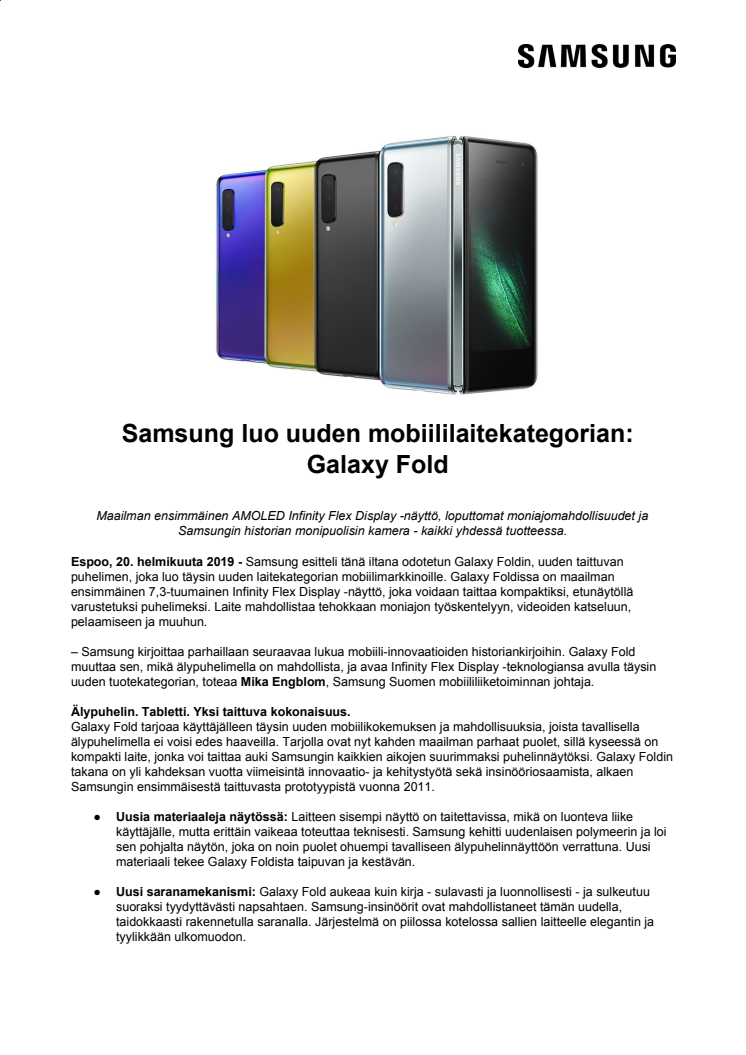 Samsung luo uuden mobiililaitekategorian: Galaxy Fold