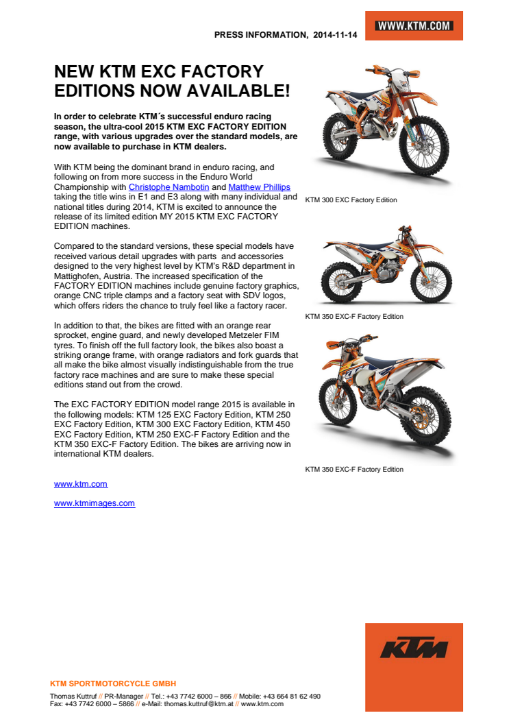 NEW KTM EXC FACTORY EDITIONS NOW AVAILABLE!