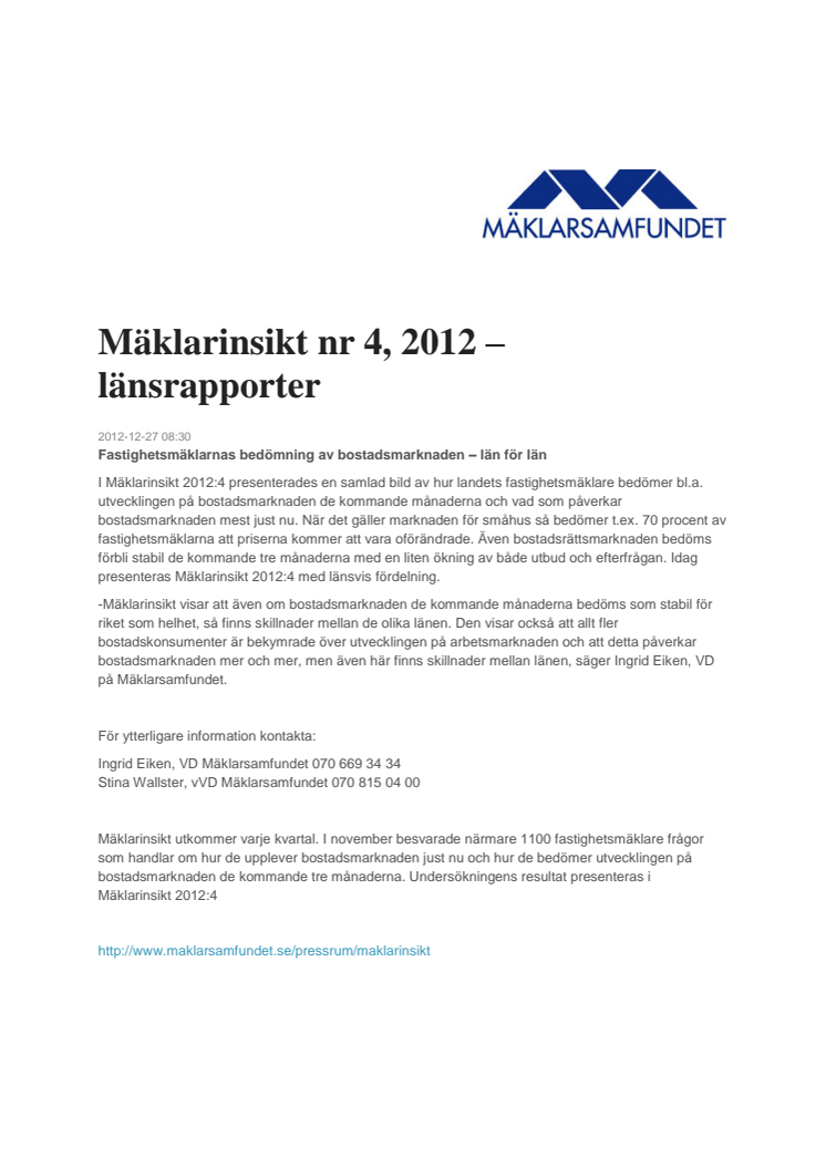 Mäklarinsikt nr 4, 2012 – länsrapporter