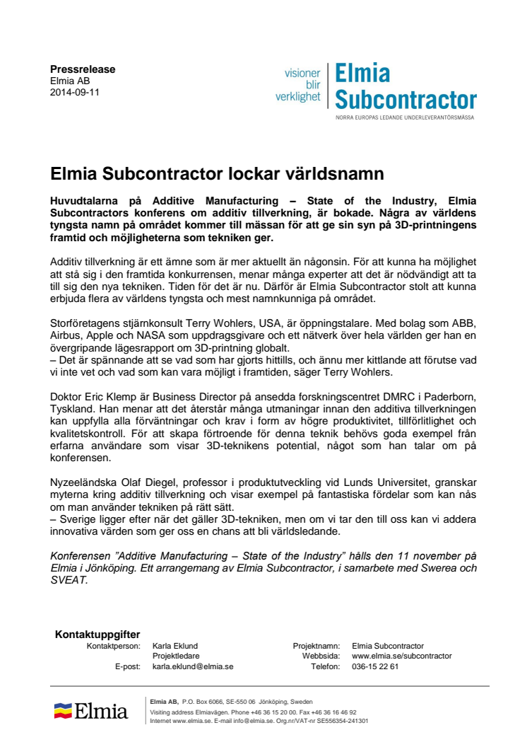 Elmia Subcontractor lockar världsnamn