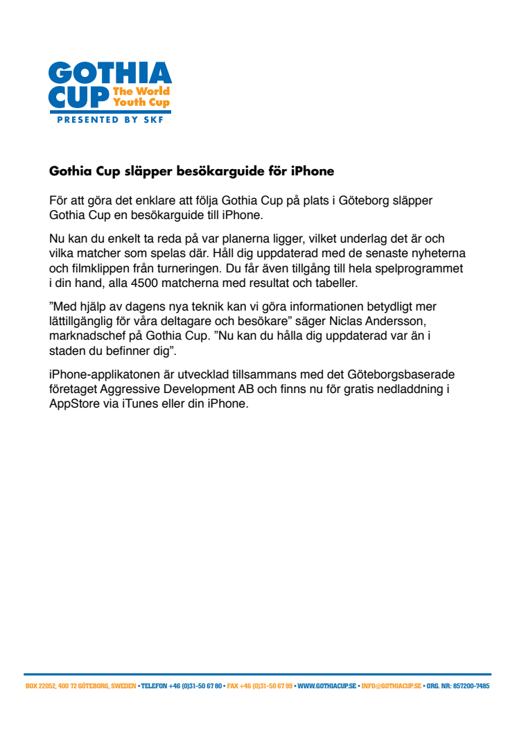 Gothia Cup släpper besökarguide för iPhone