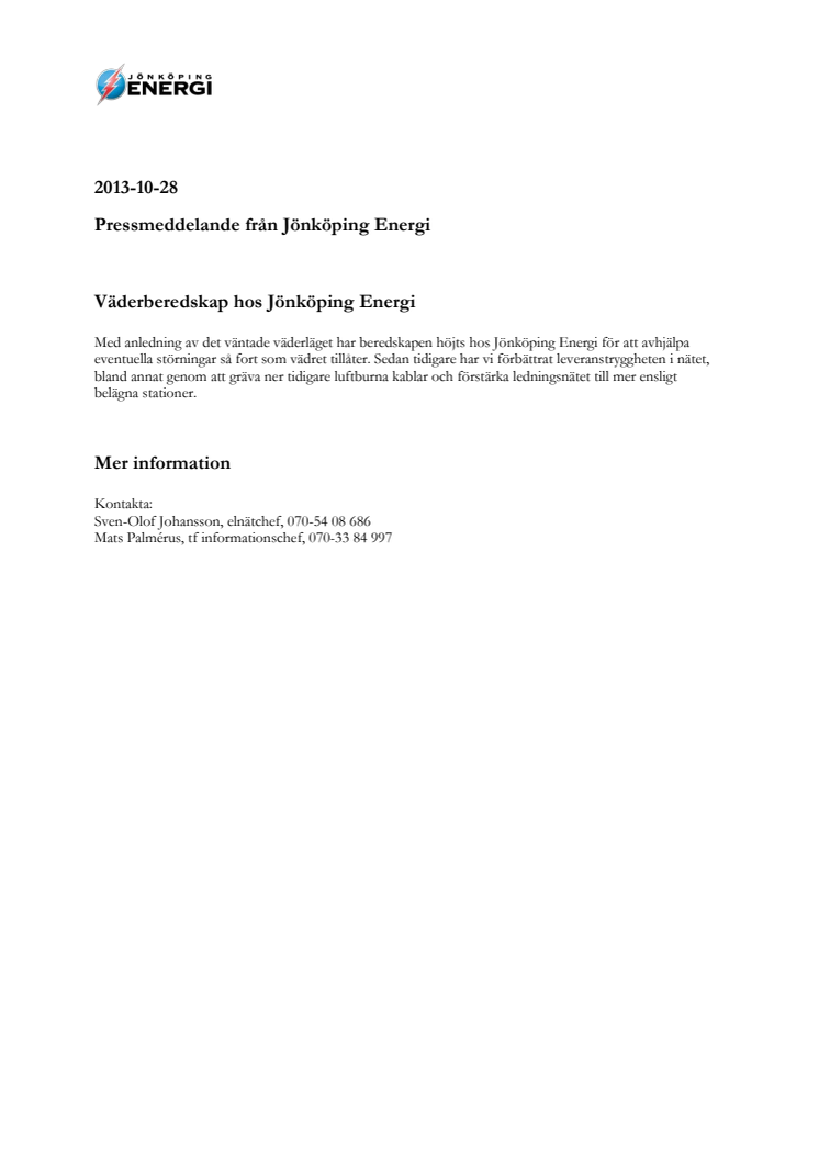 Väderberedskap hos Jönköping Energi