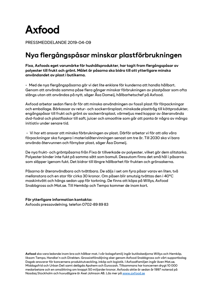 Nya flergångspåsar minskar plastförbrukningen