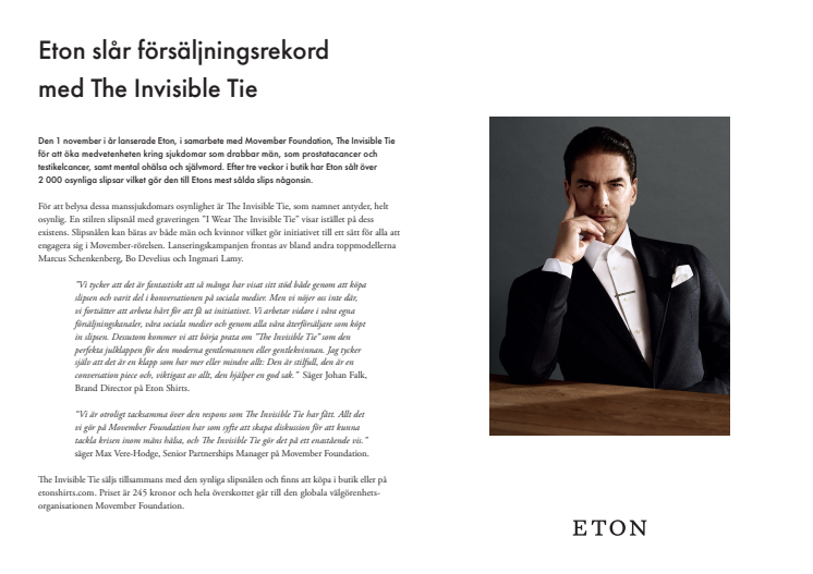 Eton slår försäljningsrekord med The Invisible Tie