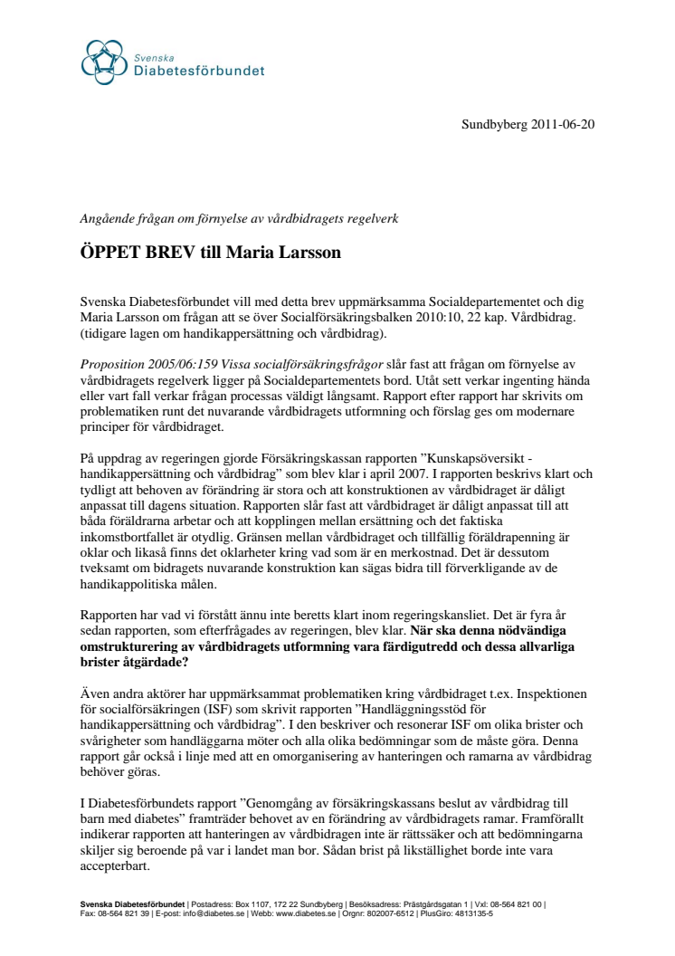 Öppet brev till Maria Larsson