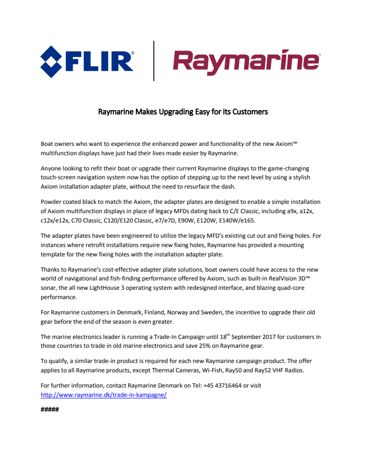 Raymarine Denmark: Raymarine Makes Upgrading Easy for its Customers