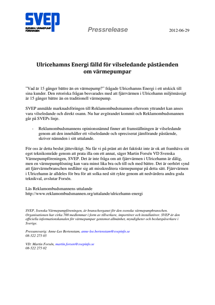 Ulricehamns Energi fälld för vilseledande påståenden  om värmepumpar