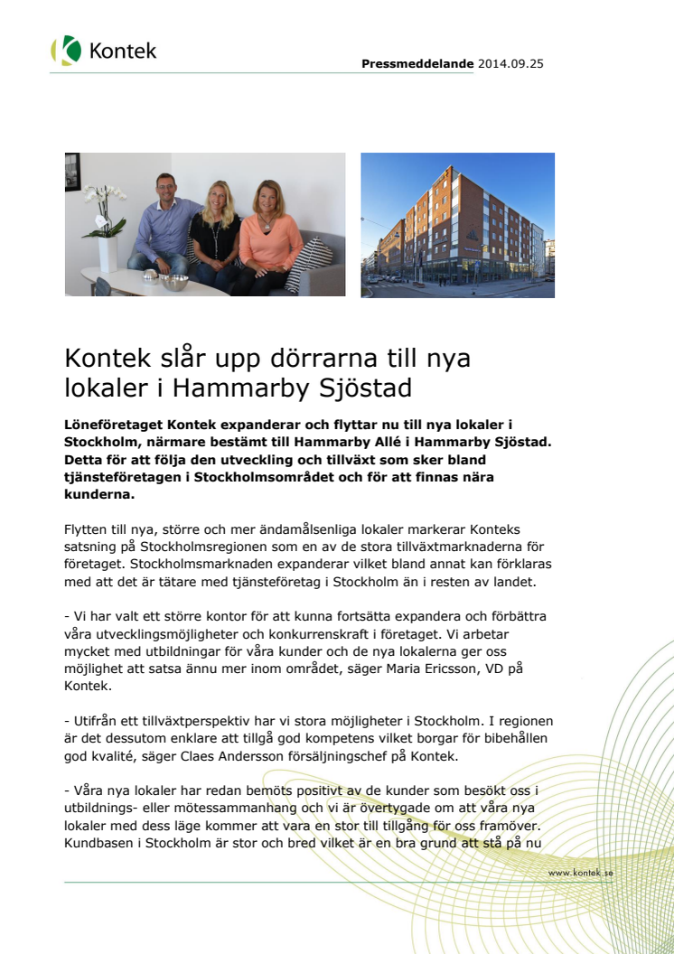 Kontek slår upp dörrarna till nya lokaler i Hammarby Sjöstad