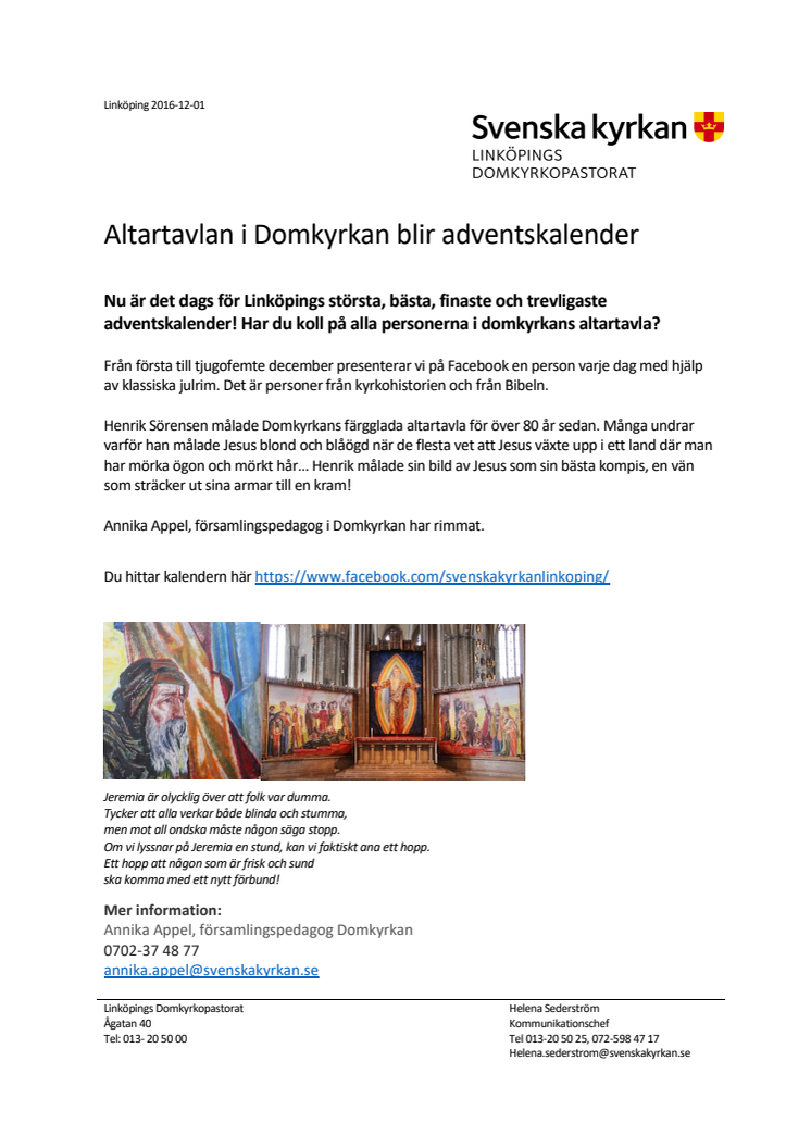 Altartavlan i Domkyrkan blir adventskalender
