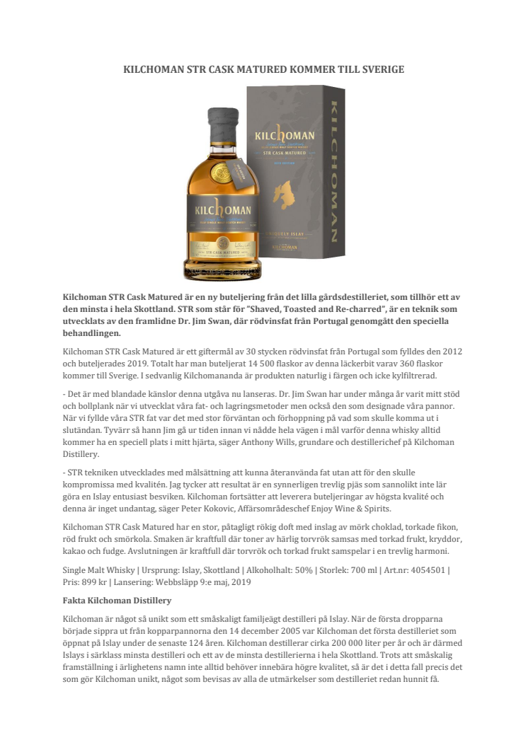 Shaved, Toasted and Re-charred: nyhet från Kilchoman till Sverige