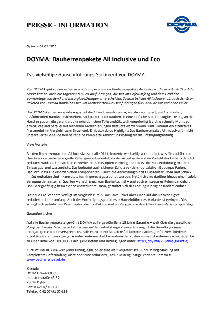 DOYMA-Pressemitteilung: Das vielseitige Hauseinführungs-Sortiment von DOYMA