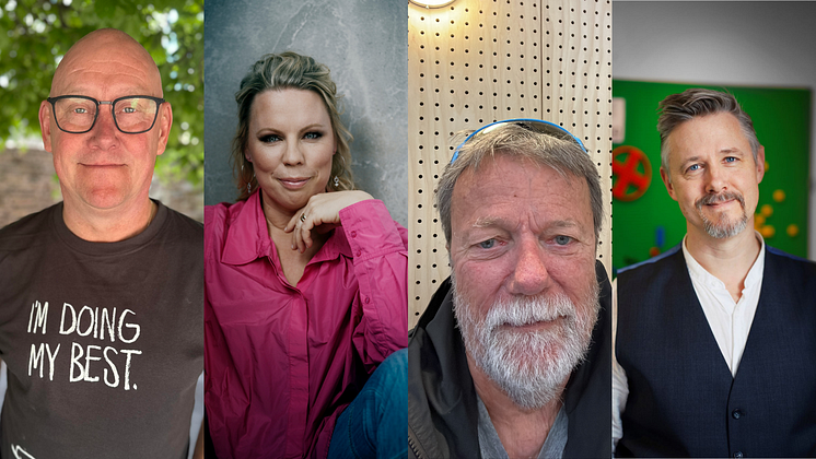 Fredrik Söderlund, Caroline Engvall, Per Dahhlbeck och Per Falk, mottagare av Guldäpplejuryns Särskilda Pris 2023.