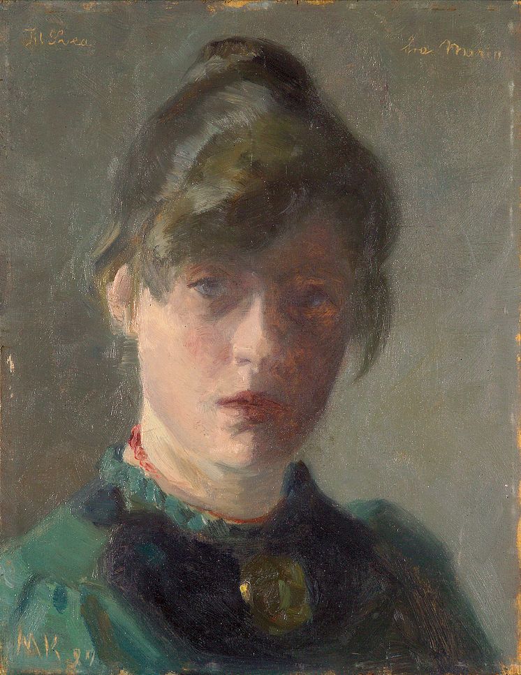 Marie Krøyer, Självporträtt, 1889. Olja på trä, 27 x 20,9 cm. 