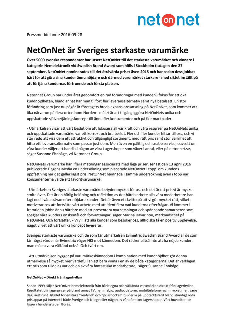 NetOnNet är Sveriges starkaste varumärke