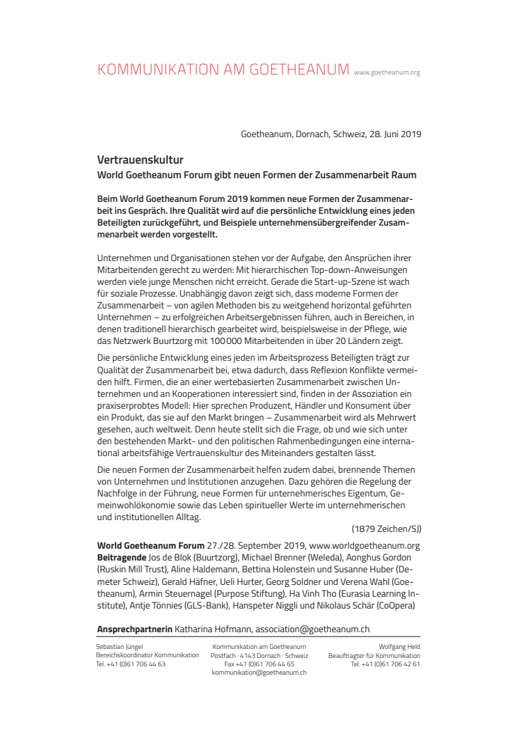 Vertrauenskultur. ​World Goetheanum Forum gibt neuen Formen der Zusammenarbeit Raum