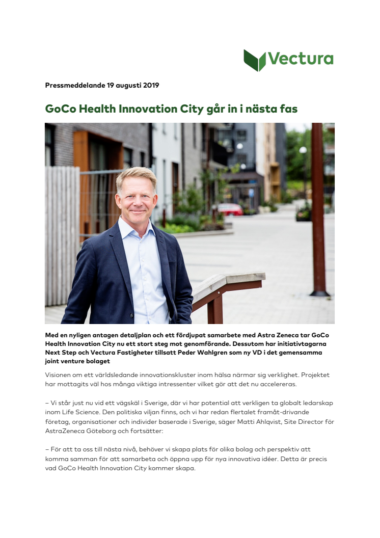 GoCo Health Innovation City går in i nästa fas
