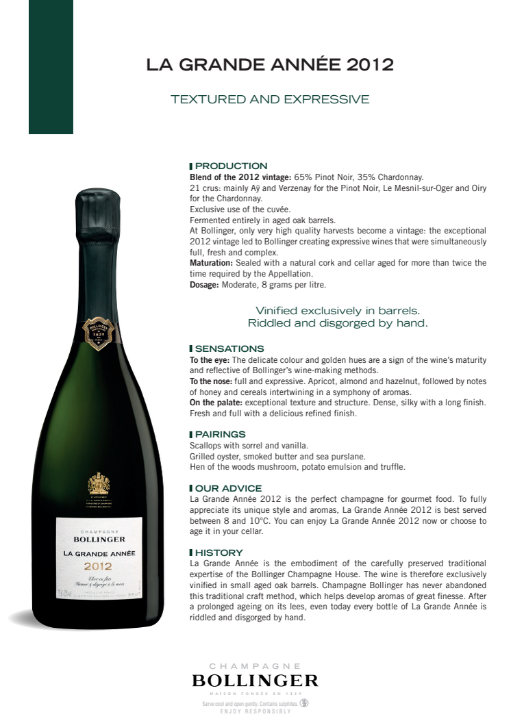 Produktblad Bollinger La Grande Année 2012