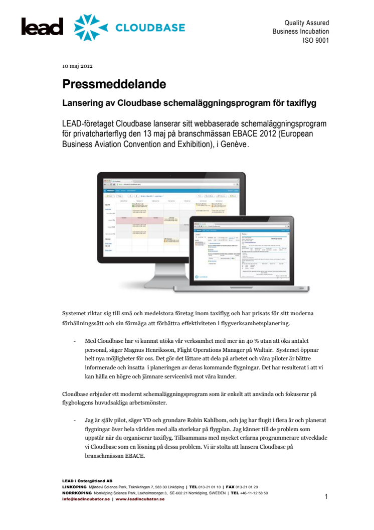 Lansering av Cloudbase schemaläggningsprogram för taxiflyg