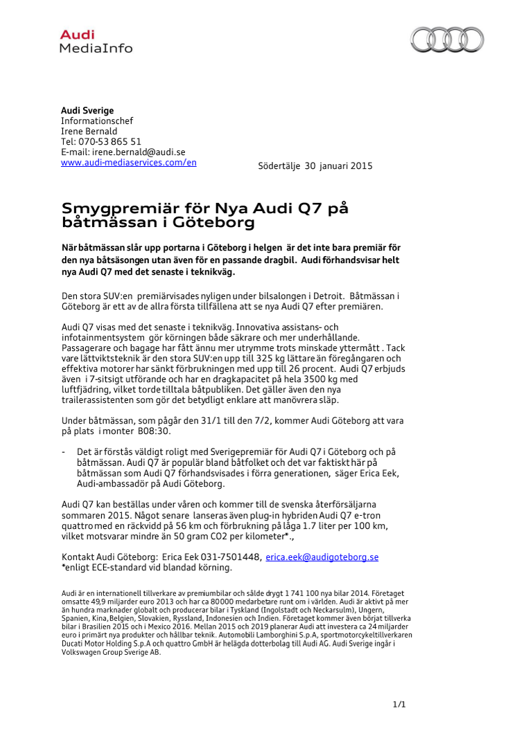 Smygpremiär för Nya Audi Q7 på båtmässan i Göteborg