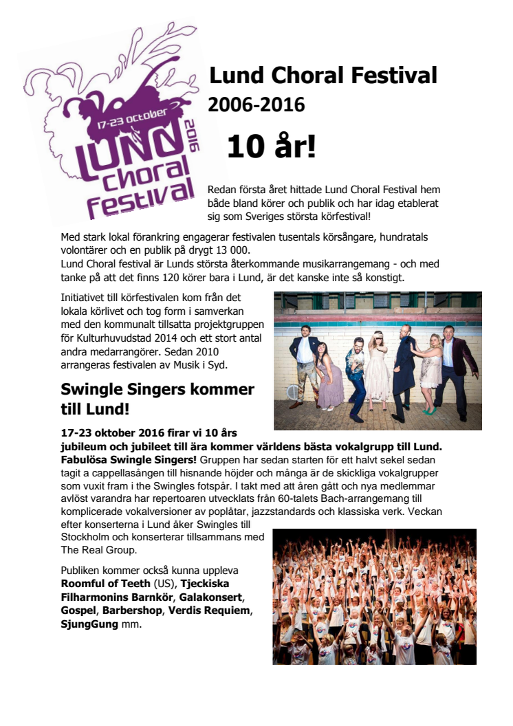 Lund Choral Festival 10 år! - Swingle Singers kommer till Lund