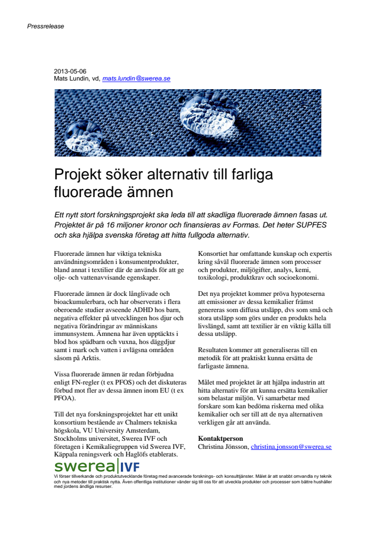 Projekt söker alternativ till farliga fluorerade ämnen