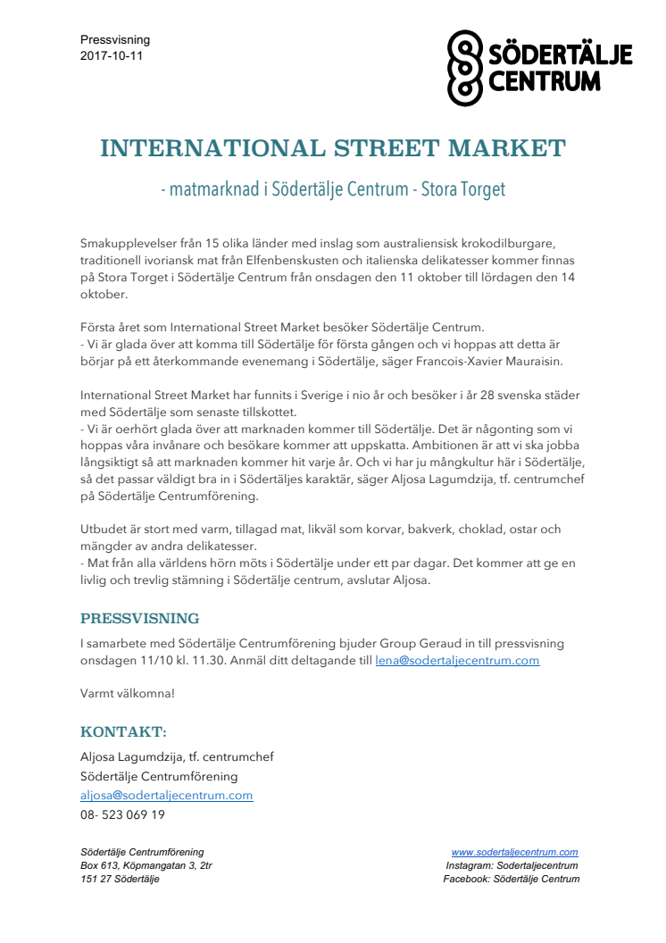 INTERNATIONAL STREET MARKET - matmarknad i Södertälje Centrum - Stora Torget