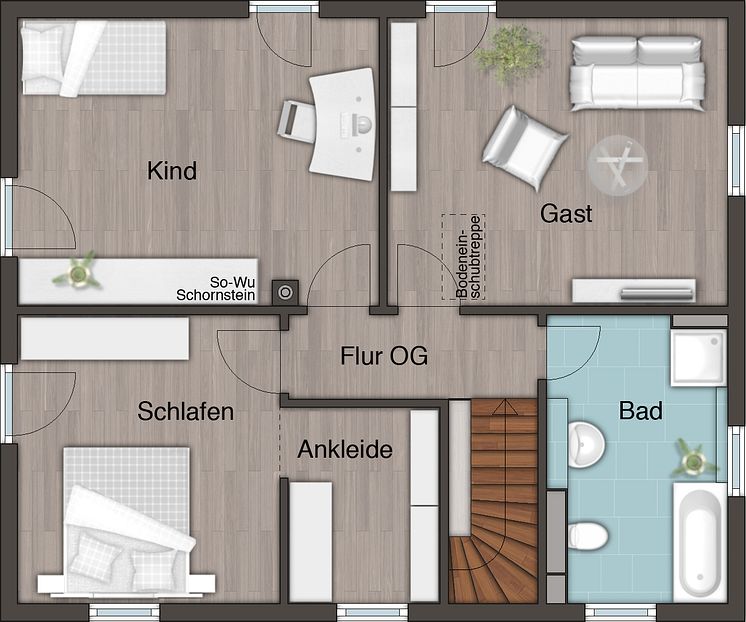 Grundriss Obergeschoss Stadthaus Flair 152 RE