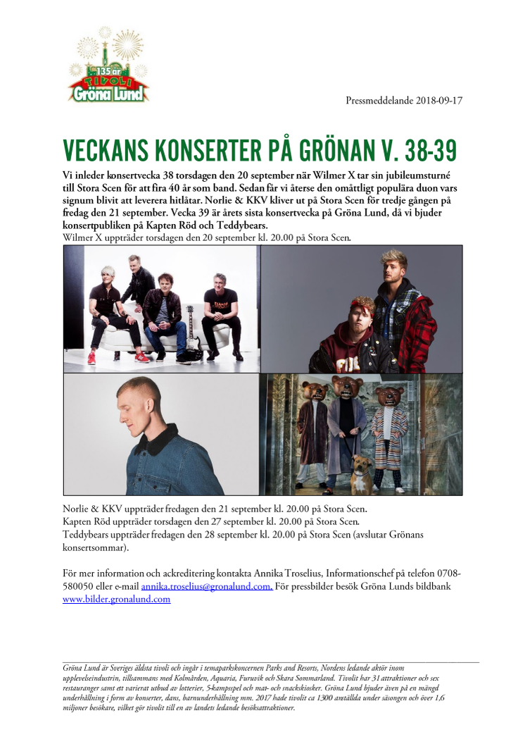Veckans konserter på Grönan V. 38-39