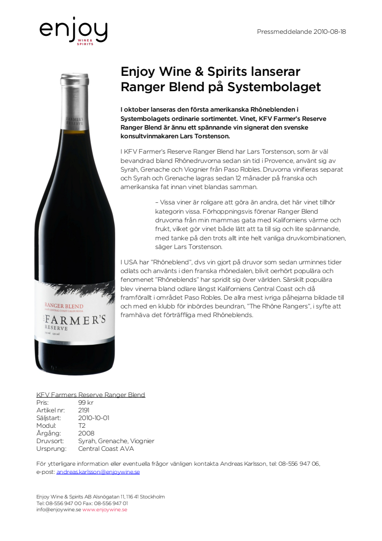 Enjoy Wine & Spirits lanserar Ranger Blend på Systembolaget