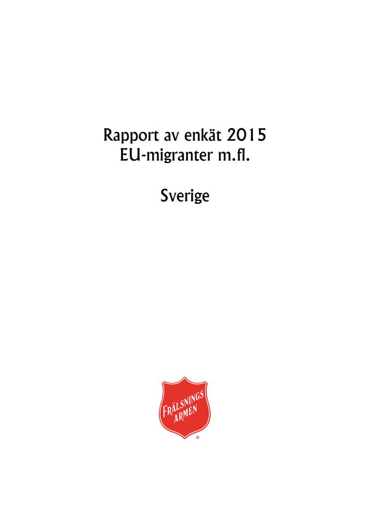 Rapport enkät Frälsningsarméns arbete med EU-migranter 2015 jfr 2013