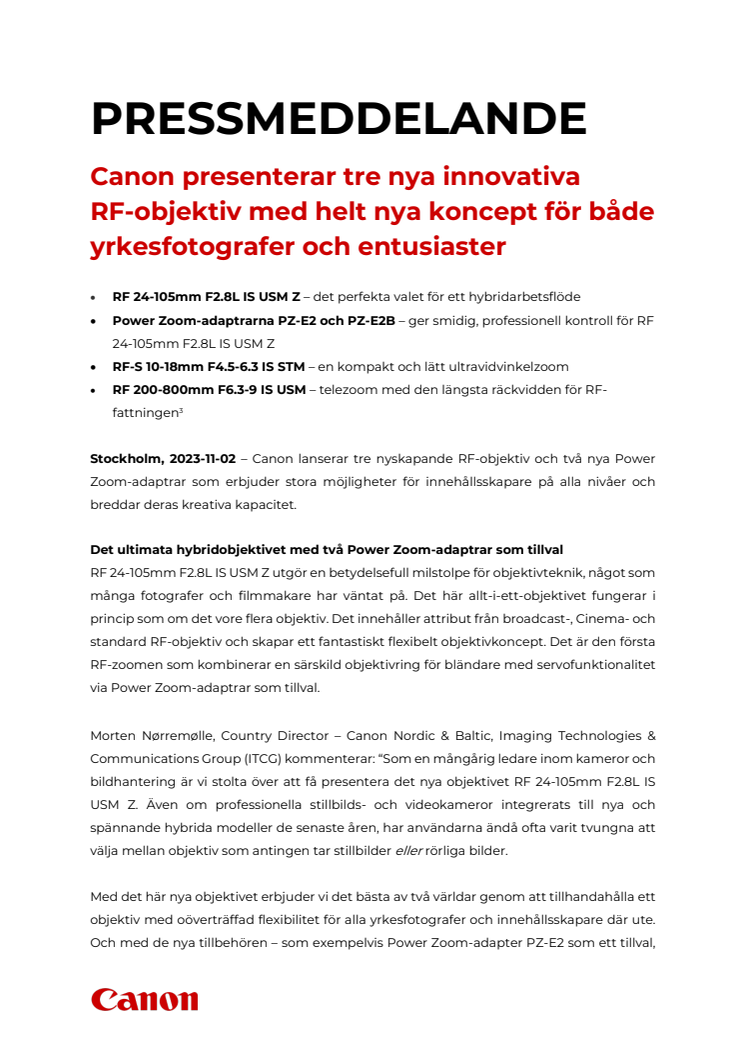 Pressmeddelande Canon RF 24-105mm F2.8L IS USM Z, RF-S 10-18mm, RF 200-800mm.pdf