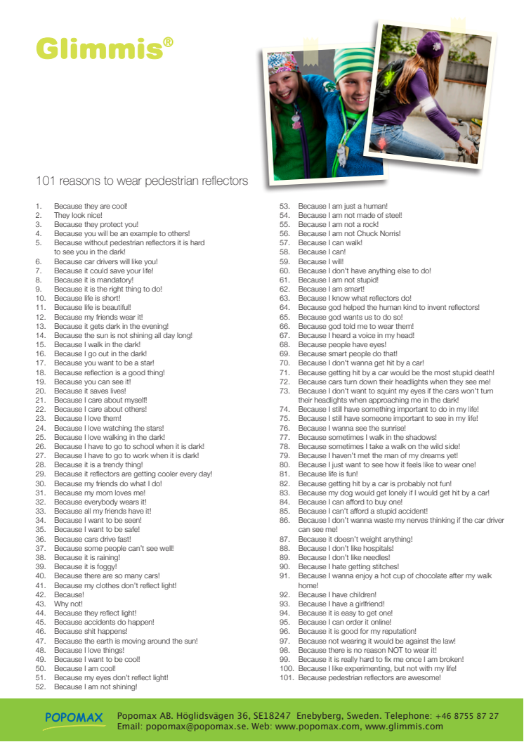 101 reasons to wear Glimmis reflectors