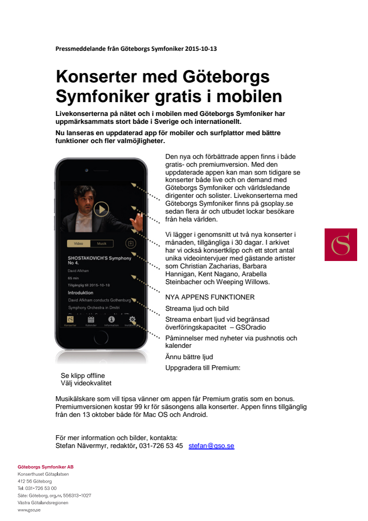 Konserter med Göteborgs Symfoniker gratis i mobilen
