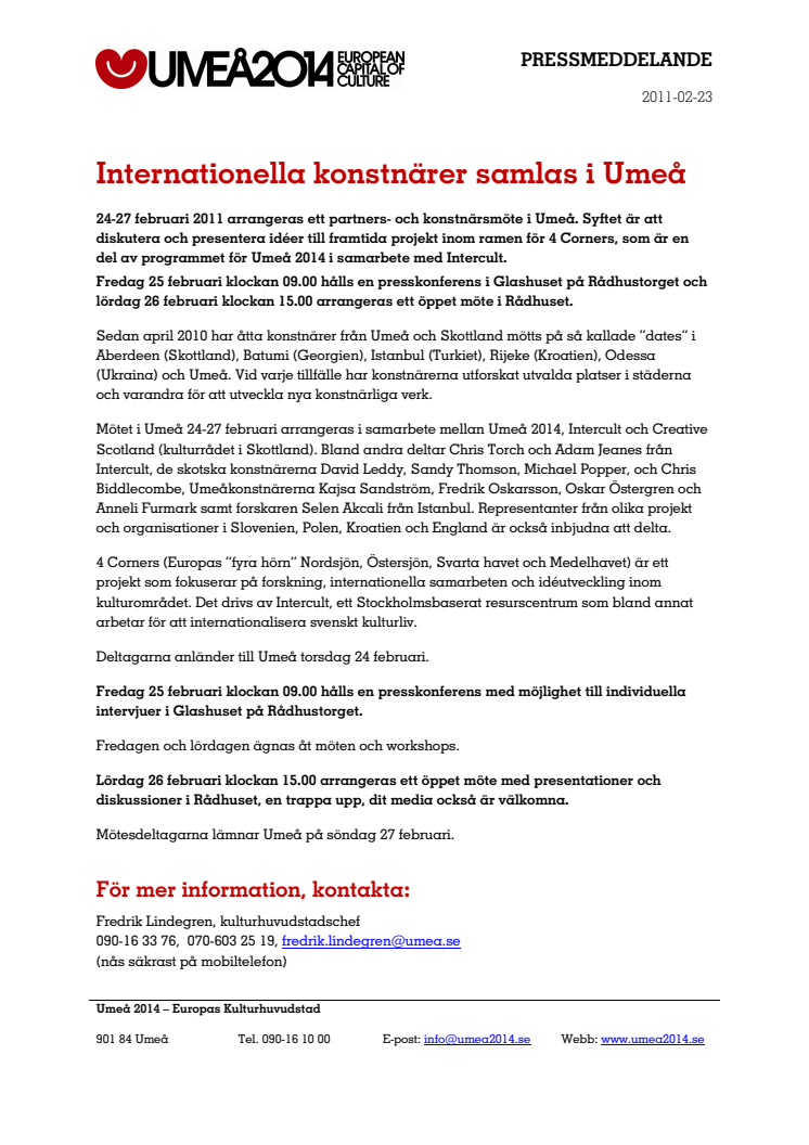Inför 2014: Internationella konstnärer samlas i Umeå