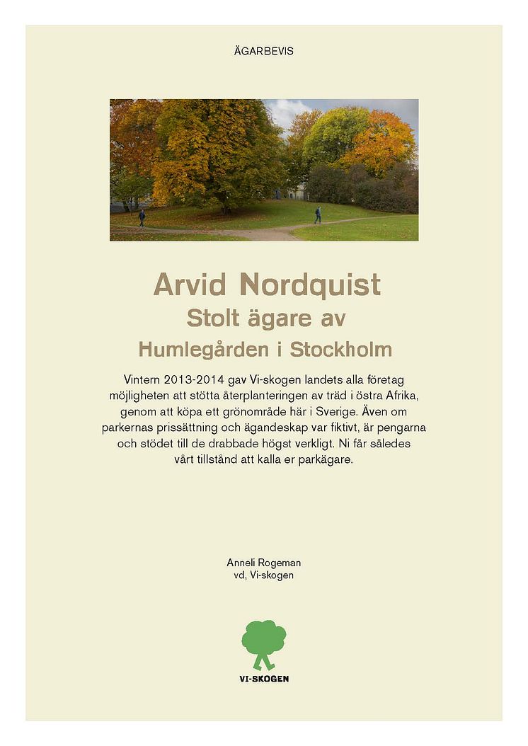 Ägarbevis Humlegården