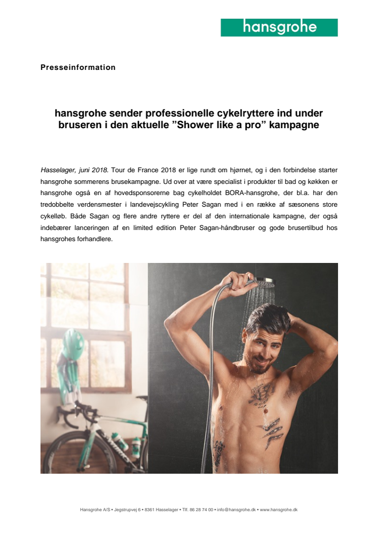 hansgrohe sender professionelle cykelryttere ind under bruseren i den aktuelle ”Shower like a pro” kampagne